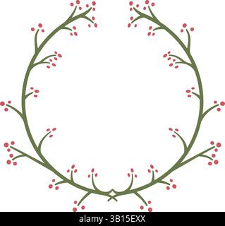 Illustration mit einem Blumenzweig auf weißem Hintergrund, der eine Blumenkrone schafft. Stock Vektor