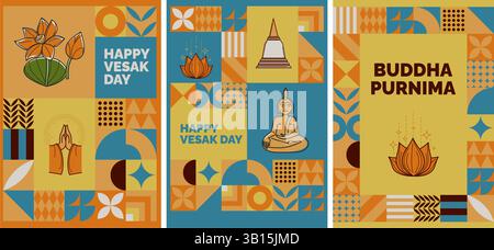 Happy Vesak Day Poster Kollektion Stock Vektor