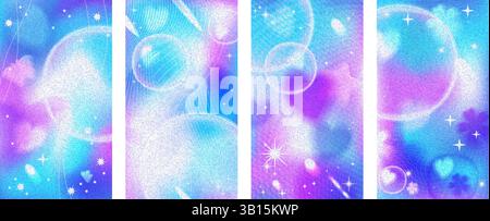 Y2K traumhafte abstrakte blaue und lila Hintergründe, Vektor-Story-Vorlagen Set. Stock Vektor