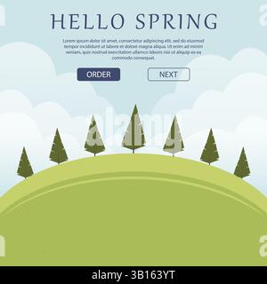 Hintergrund für Reisewerbung im Frühjahr. Sommerlandschaft der Natur, Löwenzahn-Frühlingsfeld-Banner Stock Vektor