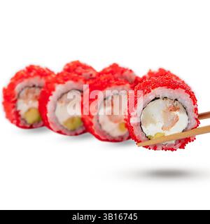 Sushi-Brötchen mit Tobiko-Quark und Thunfisch Stockfoto