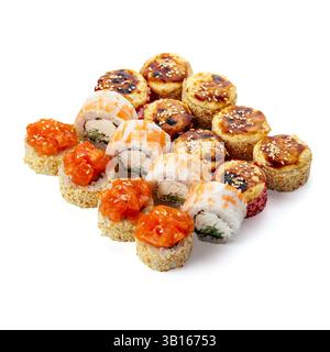 Sushi-Set mit gebackenen Brötchen Stockfoto