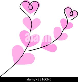Handgezeichneter Herzzweig auf Herzen trendiges zartes Rosa Valentinstag Gruß Design-Element Idee. Isolierte Vektor Illustration Frauen Tag Gruß Thematische Karten Einladung oder Web Promo Banner, Faltblatt Stock Vektor