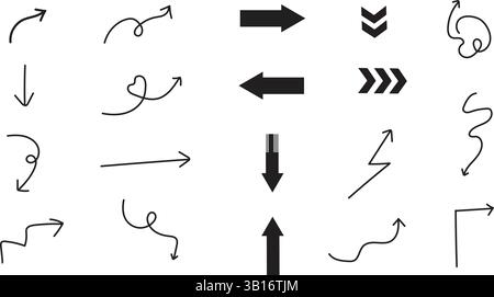 Handgezeichneter & Fetteter Vektorsatz – Infografik, Doodle, Curved, Richtungssymbole Stock Vektor