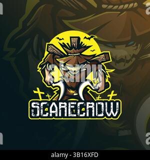 scarecrow Mascot Logo Design Vektor mit modernem Illustrationskonzept Stil für Abzeichen, Emblem und T-Shirt Druck. Illustration der wütenden Vogelscheuche. Stock Vektor