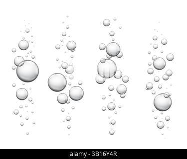 Wasserblasen. Realistische sprudelnde Luftblasen unter Wasser, sprudelndes Getränk oder Limonade, Sprudelwasser-Textur, sprudelndes Getränk. Vektor-isolierter Satz. Stock Vektor