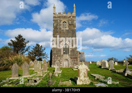 Solitary St Grade Church auf der Lizard Peninsula, Cornwall, Großbritannien Stockfoto