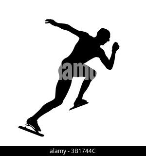 Starte den Athleten im Speed-Skating-Wettkampf mit schwarzer Silhouette Stockfoto
