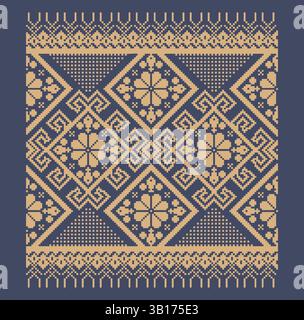 Ukrainisches Randmuster-Element. Schablone für Blockdruck oder Tätowierung. Einrichtung mit geometrischem Blumenmuster. Stock Vektor