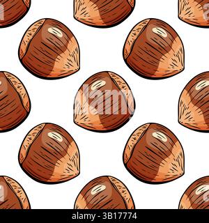Vector hazelnut pattern with close-up detail, ideal for packaging, backgrounds, or food design. Stylized realistic nut texture. Stock Vektor