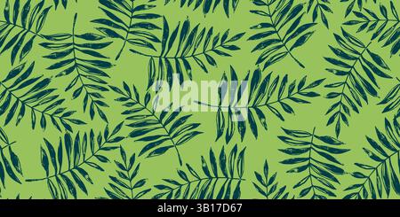 Nahtloses Muster mit handgezeichneten Grunge Farnblättern. Zeitgenössisches Blumendesign im Retro-Stil mit dezentem Grunge-Effekt, perfekt für die Moderne Stock Vektor