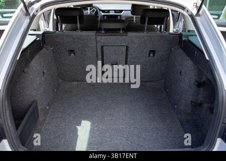 Kofferraum, Laderaum nach dem Staubsaugen und der chemischen Reinigung. Clean Car Concept. Stockfoto