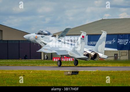 Ein Qatar Emiri Air Force McDonnell Douglas F-15QA Eagle (QA536) landet bei der Royal International Air Tattoo (RIAT) 2023, RAF Fairford, Großbritannien. Stockfoto