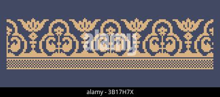 Ukrainisches Randmuster-Element. Schablone für Blockdruck oder Tätowierung. Einrichtung mit geometrischem Blumenmuster. Stock Vektor