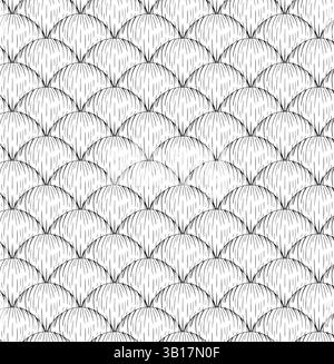 Nahtloses Muschelmuster aus der Nähe. Vektorgrafik-Strichtinte Illustration für Paket, Urlaubsdesign, Stoff und Textil. Banner, Druck für Stoff, Stock Vektor