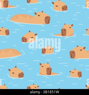 Schwimmendes Capybara-Muster. Vektor-Illustration mit Capybaras im Teich Stock Vektor
