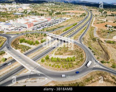 Autobahn mA-13, Kreisverkehr Inca, Mallorca, Balearen, Spanien, Europa. Stockfoto