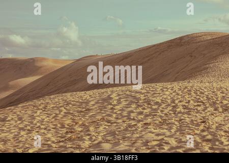 Herrlicher Blick von der Düne von Pilat (Dune du Pilat), Nouvelle-Aquitaine, Frankreich, mit goldenem Sand Stockfoto