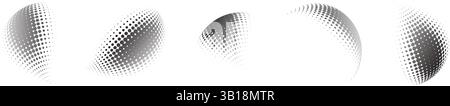 Gepunktete 3D-Halbton-Kugel. Perspektivischer Halbton-Gradientenstrukturkugel. Vektorabbildung Stock Vektor