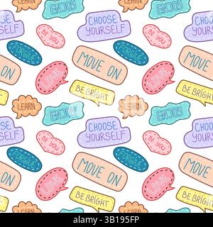 Motivationsaufkleber nahtloses Muster. Niedliche Aufkleber. Motivation. Stock Vektor