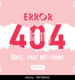 Rote 404-Fehlernummer auf gerissenem weißem Papier über rosafarbenem Design. Vektorabbildung Stock Vektor