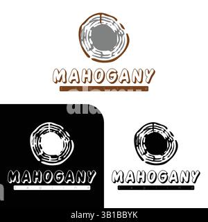 Mahagoni-Holz-Logo-Design mit Baumring-Symbol und natürlicher rustikaler Typografie Stock Vektor