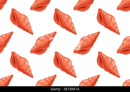 Nahtloses Muschelmuster im Sommer. Cartoon rote Spirale Muschelvektor wiederholen Hintergrund Stock Vektor