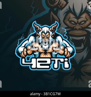 yeti Mascot Logo Design Vektor mit modernem Illustrationskonzept Stil für Abzeichen, Emblem und T-Shirt Druck. Illustration des wütenden Yeti für das E-Sport-Team. Stock Vektor
