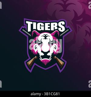 tiger Mascot Logo Design Vektor mit modernem Illustrationskonzept Stil für Abzeichen, Emblem und T-Shirt Druck. Illustration des wütenden Tigers. Stock Vektor