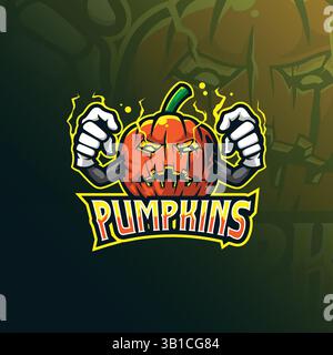 Kürbis Maskottchen Logo Design Vektor mit modernem Illustrationskonzept Stil für Abzeichen, Emblem und T-Shirt Druck. Illustration wütender Kürbisse. Stock Vektor