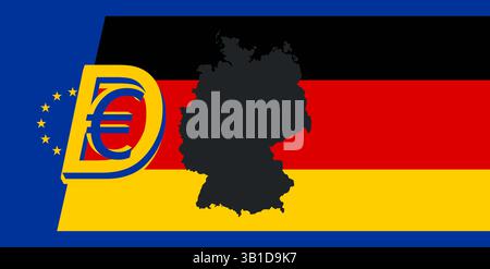 Flagge als Hintergrund Deutschlands, D€ als Hintergrund für abstrakte kreative Symbole des digitalen Euro, CBDC Stockfoto