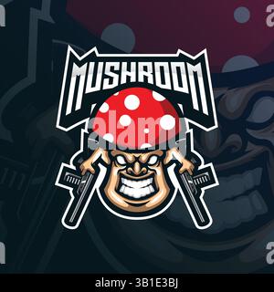 Pilz Maskottchen Logo Design Vektor mit modernem Illustration Konzept Stil für Abzeichen, Emblem und T-Shirt Druck. Illustration des verärgerten Pilzes. Stock Vektor