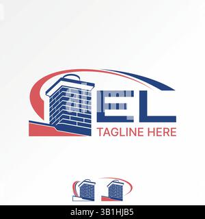 Logo Design Grafik Konzept kreative Premium Vektor Stock Bild Top Kamin Ziegelstein und Swoosh Rauch Heizung Außenwand Entlüftung Feuer Rohr Eigentum Haus Stock Vektor