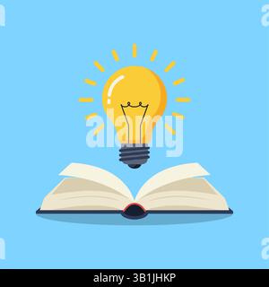 Buchen Sie oben mit der Ideenblume. Bildungs-Konzept-Vektorillustration Stock Vektor