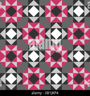Stilisierte Sonnenblumen Flickwerk-Stil, geometrisches Muster, nahtlose sich wiederholende Muster, Vektorkunststil, einfache Formen, flache Quiltblöcke, Retro d Stock Vektor