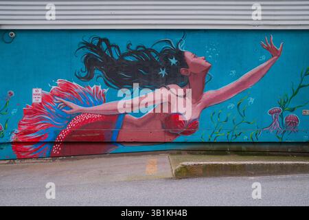 Ein farbenfrohes Wandgemälde in Mount Pleasant, Vancouver, BC. Stockfoto