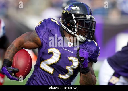 24. Oktober 2010: Baltimore Ravens Running Back Willis McGahee (23) lief mit dem Ball während des NFL-Spiels zwischen den Buffalo Bills und den Baltimore Ravens im M&T Bank Stadium in Baltimore, Maryland. (Bild: © Chris Szagola/Cal Sport Media/ZUMApress.com) Stockfoto