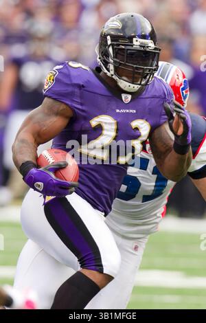 24. Oktober 2010: Baltimore Ravens Running Back Willis McGahee (23) lief mit dem Ball während des NFL-Spiels zwischen den Buffalo Bills und den Baltimore Ravens im M&T Bank Stadium in Baltimore, Maryland. Die Ravens schlugen die Bills, 37-34 in Überstunden. (Bild: © Chris Szagola/Cal Sport Media/ZUMApress.com) Stockfoto