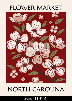 Blumenmarkt-Poster North Carolina Dogwood Flower Stock Vektor