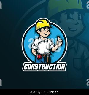 Design mit Maskottchen und modernem Illustrationskonzept für Abzeichen, Emblem und T-Shirt. Illustration der intelligenten Konstruktion. Stock Vektor