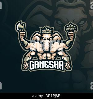 ganesha Mascot Logo Design Vektor mit modernem Illustrationskonzept Stil für Abzeichen, Emblem und T-Shirt Druck. ganesha Illustration für Sportmannschaft. Stock Vektor