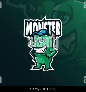 Monster Mascot Logo Design Vektor mit modernem Illustrationskonzept Stil für Abzeichen, Emblem und T-Shirt Druck. Intelligente Monster-Illustration. Stock Vektor