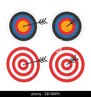 Bogenschießen Ziel mit Pfeilen Vektor. Pfeil nach rechts durchstechen in der Mitte des Ziels. Zielplatine. Zielsymbol. Stock Vektor