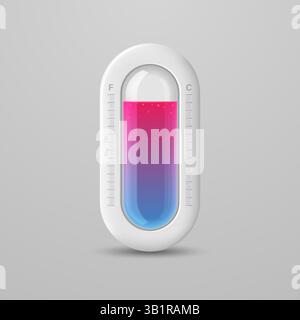 Realistisches Wettersymbol mit kalten und heißen Temperaturen auf hellem Hintergrund. Vektor-3D-Illustration. Stock Vektor