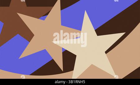 Grobkörnige abstrakte Illustration mit Retro-Sternen und geschwungenen Wellenformen in Beige-, Braun- und Lila-Tönen. Stockfoto