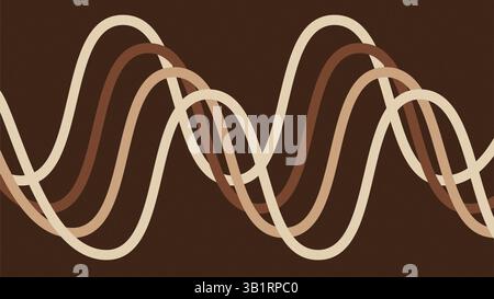 Abstrakte Wellenlinien der 70er Jahre mit Vintage-Textur, genarbtem beigefarbenem, miteinander verwobenem Wellenhintergrund Stockfoto