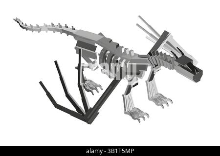 Ein Skelett-Drache fliegt in der Luft. Der Drache ist in einem schwarz-weißen Farbschema dargestellt, was ihm ein Gefühl von Zeitlosigkeit verleiht Stock Vektor