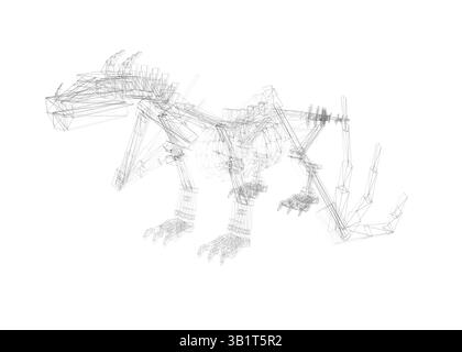 Eine skelettierte Zeichnung eines Drachen. Die Zeichnung ist in Schwarzweiß und sehr detailliert. Der Drache scheint in Bewegung zu sein, mit gespreizten Flügeln Stock Vektor