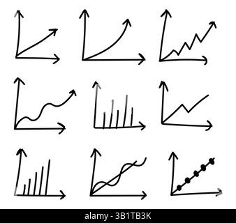 Sammlung von Pfeildiagrammen, Bestand, Umsatz, Zickzack, Balkendiagramme, handgezeichnet einstellen Stock Vektor