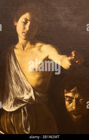 Rom, Italien - 28. Dezember 2023: David mit dem Kopf des Goliath, von Caravaggio, 1610 - Öl auf Leinwand - cm 125 x 101, Galleria Borghese Stockfoto
